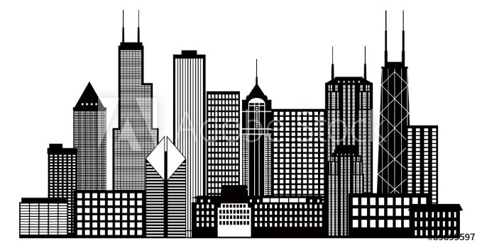 Picture of Chicago City Skyline Black and White Vector Illustration
